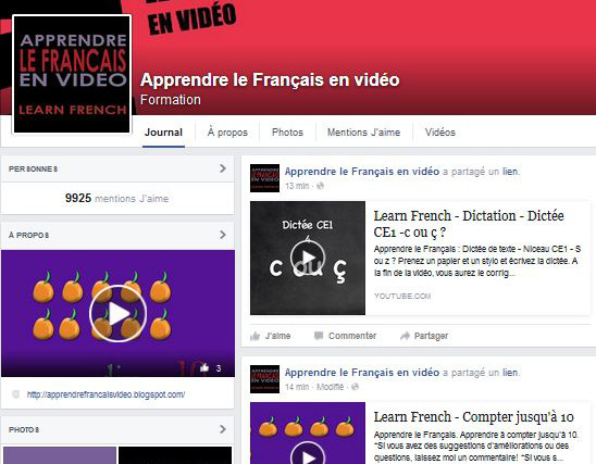 apprendre le francais en video Facebook
