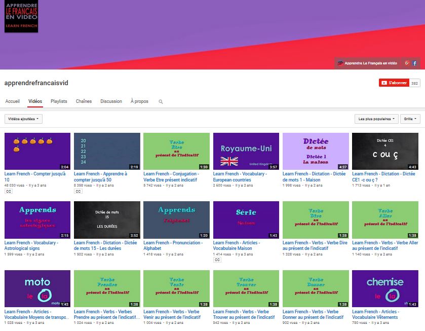 Apprendre le français en video Youtube